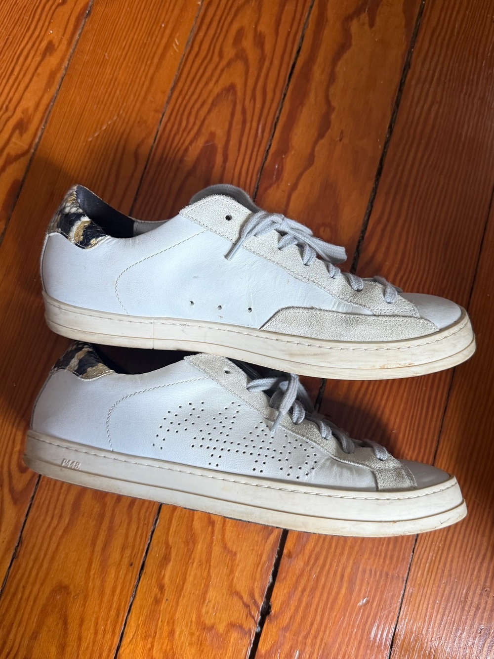 P448 White Leather Sneakers with Gray Suede and Snake-Print - Picture 2 of 4